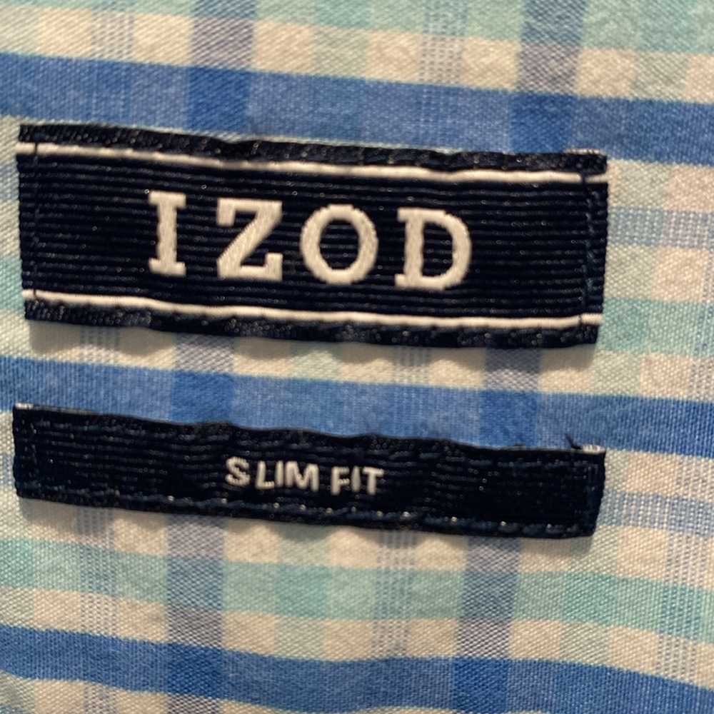 IZOD XL‎ Slim Fit Long Sleeve Button Down Shirt.  Plaid.  Blues/White.  Cotton - Picture 5 of 7